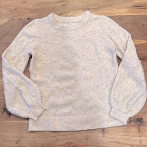 Ann Taylor Loft | Cream/Light Pink | Crewneck | Pearl Sweater | size S